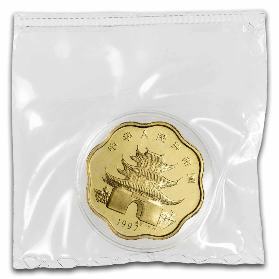 1997 China 1/2 oz Gold Year of the Ox Flower Coin (Sealed